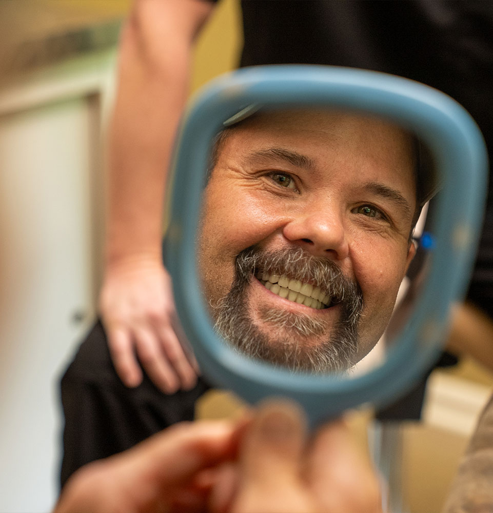 Patient Looking into mirror