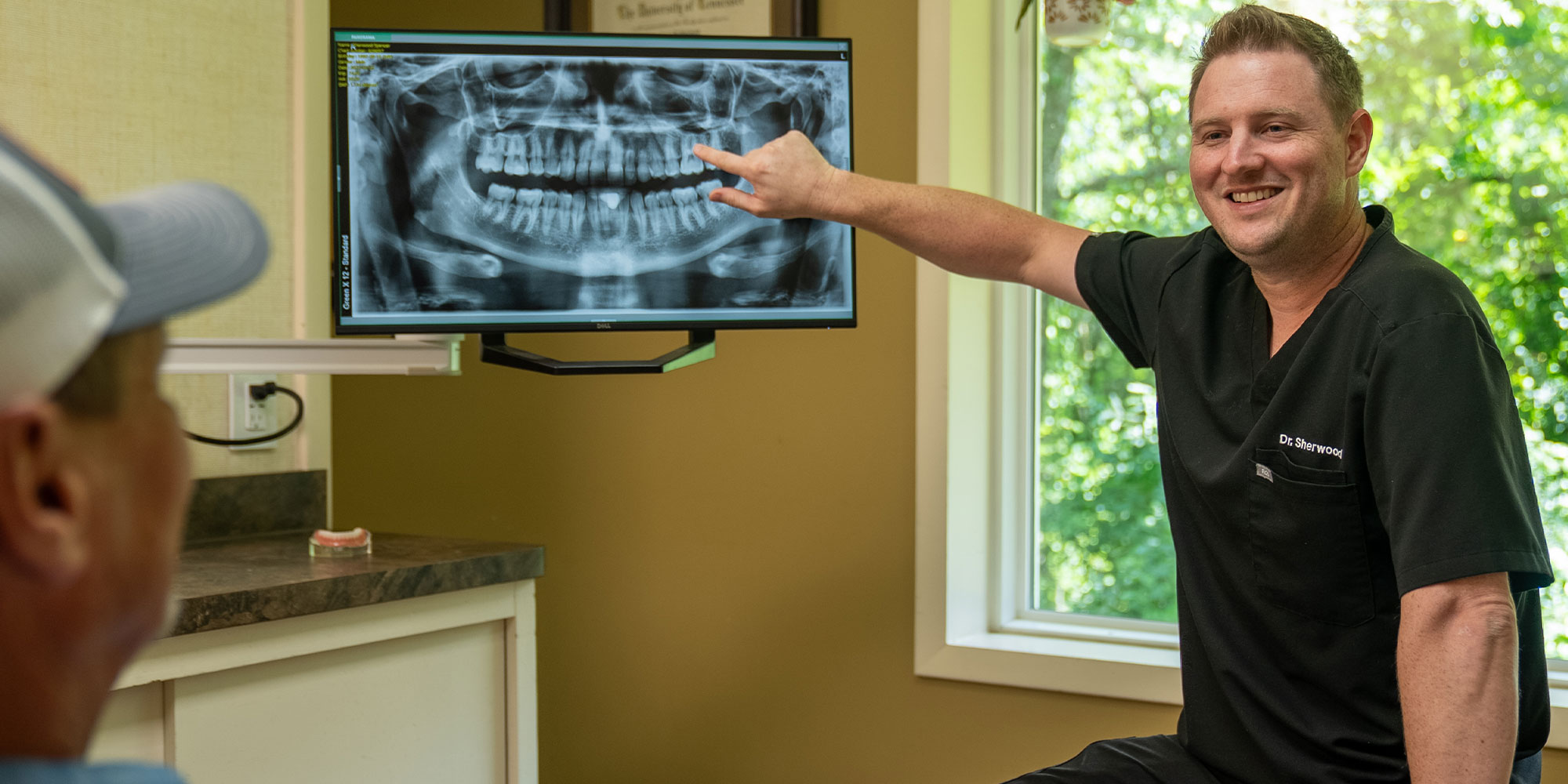 Doctor pointing at dental x-ray